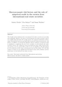 Macroeconomic risk factors and the role of mispriced credit in the returns from international real estate securities Andrey PavlovA, Eva Steiner*B and Susan WachterC  C