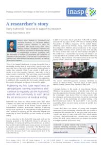 A researcher’s story  Using AuthorAID resources to support my research Farooq Azam Rathore, 2014  Farooq Azam Rathore is Consultant and