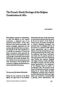 The French-Dutch Heritage of the Belgian Constitution of 1830 alain wijffels  When Belgium acquired its independence