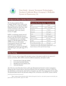 Case Study - Arsenic Treatment Technologies Southern California Water Company’s Hollydale System in Paramount, CA EPA 816-F[removed]May 2003