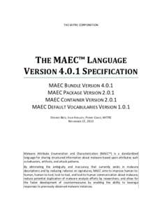 THE MITRE CORPORATION  THE MAEC™ LANGUAGE VERSIONSPECIFICATION MAEC BUNDLE VERSIONMAEC PACKAGE VERSION 2.0.1