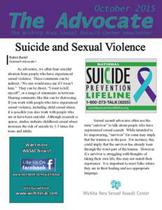 OctoberThe Advocate The Wichita Area Sexual Assault Center newsletter  Suicide and Sexual Violence