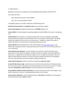 To: Bobby Johnson Regarding: Comments for consideration in the IDL Negotiated Rulemaking for IDAPA[removed]From: Mary Sue Roach Chair, Weiser River Resource Council (WRRC) Chair, Gas and Oil Committee for WRRC I respect