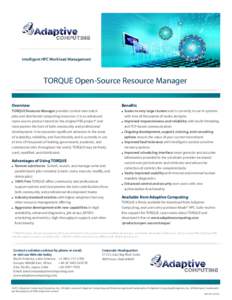 Intelligent HPC Workload Management  TORQUE Open-Source Resource Manager Overview  Benefits