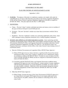 AFARS APPENDIX FF DEPARTMENT OF THE ARMY PLAN FOR CONTROL OF NONSTANDARD CLAUSES September 3, PURPOSE. The purpose of this plan is to implement, maintain, and comply with a plan for