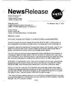 v  NewsRelease National Aeronautics and Space Administration