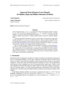 JMLR: Workshop and Conference Proceedings vol 40:1–40, 2015  28th Annual Conference on Learning Theory Improved Sum-of-Squares Lower Bounds for Hidden Clique and Hidden Submatrix Problems