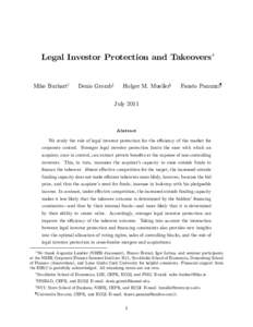 Legal Investor Protection and Takeovers∗ Mike Burkart† Denis Gromb‡  Holger M. Mueller§