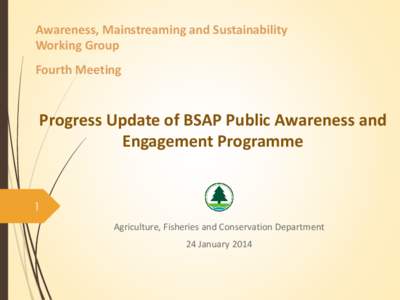 Awareness, Mainstreaming and Sustainability Working Group Fourth Meeting Progress Update of BSAP Public Awareness and Engagement Programme
