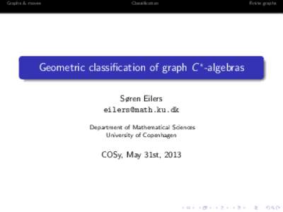 Graphs & moves  Classification Geometric classification of graph C ∗ -algebras Søren Eilers