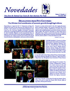 Novedades Volume 17, Number 4 December 2010 News from the National Law Center for Inter-American Free Trade