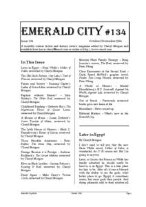 EMERALD CITY #134 Issue 134 October/NovemberA monthly science fiction and fantasy review magazine edited by Cheryl Morgan and