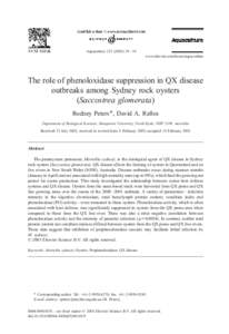 Aquaculture – 39 www.elsevier.com/locate/aqua-online The role of phenoloxidase suppression in QX disease outbreaks among Sydney rock oysters (Saccostrea glomerata)