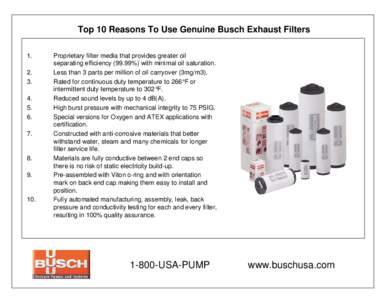 Top 10 Reasons To Use Genuine Busch Exhaust Filters.