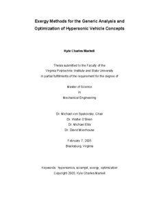 Exergy Methods for the Generic Analysis and Optimization of Hypersonic Vehicle Concepts