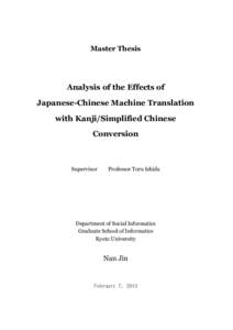 Master Thesis  Analysis of the Effects of Japanese-Chinese Machine Translation with Kanji/Simplified Chinese Conversion
