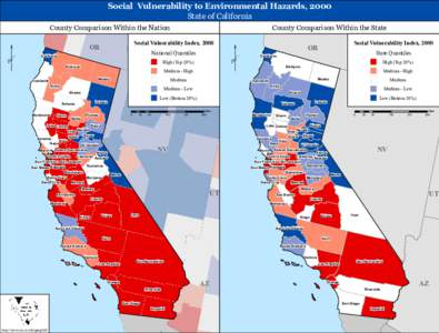 Social Vulnerability to Environmental Hazards, 2000 State of California County Comparison Within the Nation  