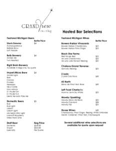 Hosted Bar Selections Featured Michigan Beers Shorts Brewery Bottle Price $4
