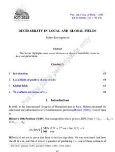 Proc. Int. Cong. of Math. – 2018 Rio de Janeiro, Vol–60) DECIDABILITY IN LOCAL AND GLOBAL FIELDS Jochen Koenigsmann