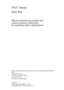 Ph.D. Thesis Eran Kot Efficient interfacing of light and surface plasmon polaritons for quantum optics applications