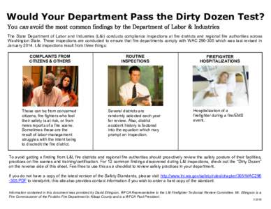 Would Your Department Pass the Dirty Dozen Test? You can avoid the most common findings by the Department of Labor & Industries The State Department of Labor and Industries (L&I) conducts compliance inspections at fire d
