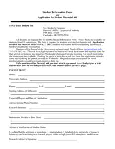 Student Information Form  and Application for Student Financial Aid SEND THIS FORM TO: