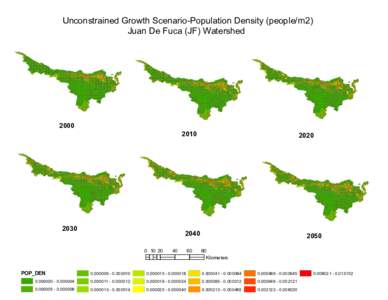 Unconstrained Growth Scenario-Population Density (people/m2) Juan De Fuca (JF) Watershed