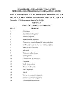 SUBORDINATE LEGISLATION IN TERMS OF THE ADMINISTRATION AMENDMENT ACT, 1929 (ACT NO