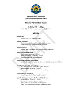 California Energy Commission  Joint Commissioner Workshop Nuclear Power Plant Issues April 27, 2015 – 1:00 pm