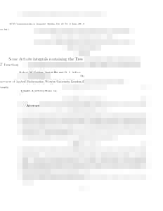 ACM Communications in Computer Algebra, Vol. 48, No. 2, Issue 188, JuneSome deﬁnite integrals containing the Tree T function Robert M. Corless, Junrui Hu and D. J. Jeﬀrey Department of Applied Mathematics, Wes
