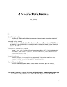 A Review of Doing Business May 12, 2013 By: Daron Acemoglu, Turkey Elizabeth and James Killian Professor of Economics at Massachusetts Institute of Technology