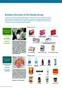 Business Overview of the Otsuka Group The Group is dedicated to being a global healthcare company that works for the benefit of people’s health worldwide. It generates health-outcomes from many angles, while offering o