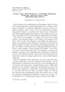 Irish Math. Soc. Bulletin Number 71, Summer 2013, 67–70 ISSNJeremy Gray: Henri Poincar´ e: A Scientific Biography,