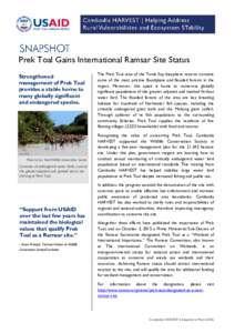 Prek Toal Gains International Ramsar Site Status Strengthened management of Prek Toal provides a stable home to many globally significant and endangered species.