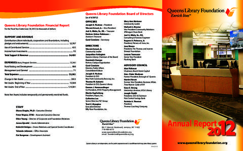 Queens Library Foundation Board of Directors (as of[removed]OFFICERS  Queens Library Foundation Financial Report