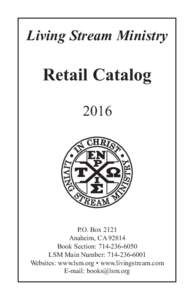 Living Stream Ministry Retail Catalog 2016