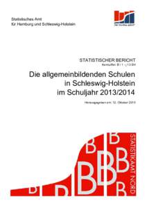 Statistisches Amt für Hamburg und Schleswig-Holstein STATISTISCHER BERICHT Kennziffer: B I 1 - j 13 SH