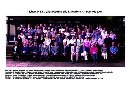 School of Earth, Atmospheric and Environmental SciencesFront Row : K. Brodie, Dr T. Adams, Dr R. Burgess, Prof. E.Rutter, Dr D. Robinson, Prof. R.A.D. Pattrick, Dr H. Shaw, Prof. D. Vaughan, Dr G. Droop, Dr A. Paw