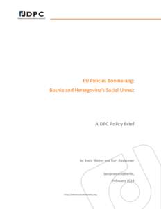 EU Policies Boomerang: Bosnia and Herzegovina’s Social Unrest A DPC Policy Brief  by Bodo Weber and Kurt Bassuener