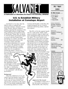 S ALVANET  A Publication of Christians for Peace in El Salvador, CRISPAZ U.S. to Establish Military Installation at Comalapa Airport