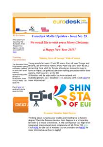 EUPA News  Eurodesk Malta Updates - Issue No. 23 The latest news issued by the