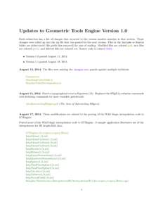 Updates to Geometric Tools Engine Version 1.0 Each subsection has a list of changes that occurred to the version number mention in that section. Those changes were rolled up into the zip file that was posted for the next