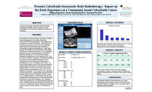 Prostate CyberKnife Stereotactic Body Radiotherapy: Report on the Early Experience at a Community-based CyberKnife Center William Ding M.D.1, David Chamberlain M.S.2, Jonathan Tay M.D.2