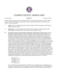 TALBOT COUNTY, MARYLAND County Council MINUTES  February 23, 2016