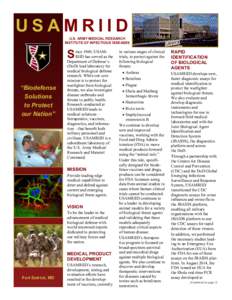 USAMRIID U.S. ARMY MEDICAL RESEARCH INSTITUTE OF INFECTIOUS DISEASES S “Biodefense