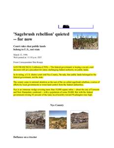 CNN - 'Sagebrush rebellion' quieted -- for now - March 15, 1996
