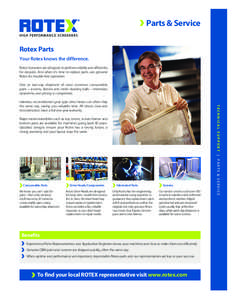Parts & Service Rotex Parts Your Rotex knows the difference. Rotex Screeners are designed to perform reliably and efficiently for decades. And when it’s time to replace parts, use genuine Rotex for trouble-free operati