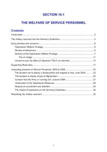 SECTION 16.1 THE WELFARE OF SERVICE PERSONNEL Contents Introduction ....................................................................................................................... 2 The military covenant and th