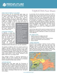 TAJIKISTAN Fact Sheet FEED THE FUTURE AT A GLANCE Feed the Future, the U.S. Government’s global hunger and food security initiative, encompasses a $3.5 billion commitment to support country-driven approaches to address