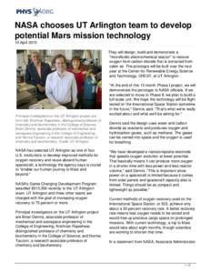 NASA chooses UT Arlington team to develop potential Mars mission technology